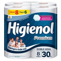 Papel Higénico Higienol Premium Doble Hoja 8 Rollos