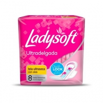 Toallitas Femeninas Ladysoft Ultradelgada Tela Seca Dual con Alas 8 unidades